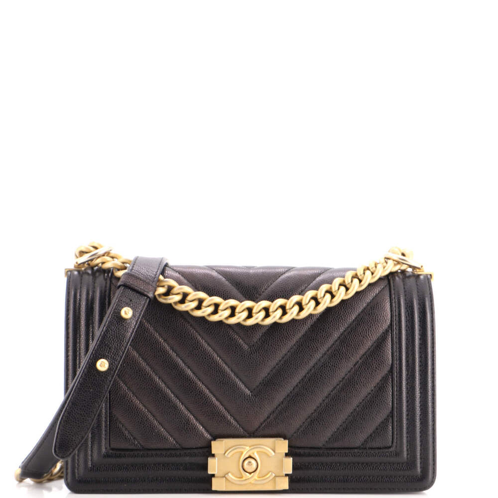Chanel Old Medium Boy Flap Bag Chevron Caviar